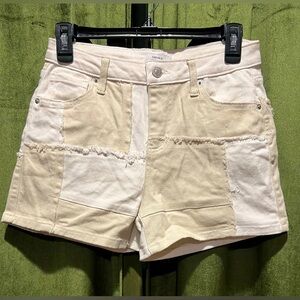 Forever 21 Cream Patchwork  Jean Shorts High-Waisted Cotton